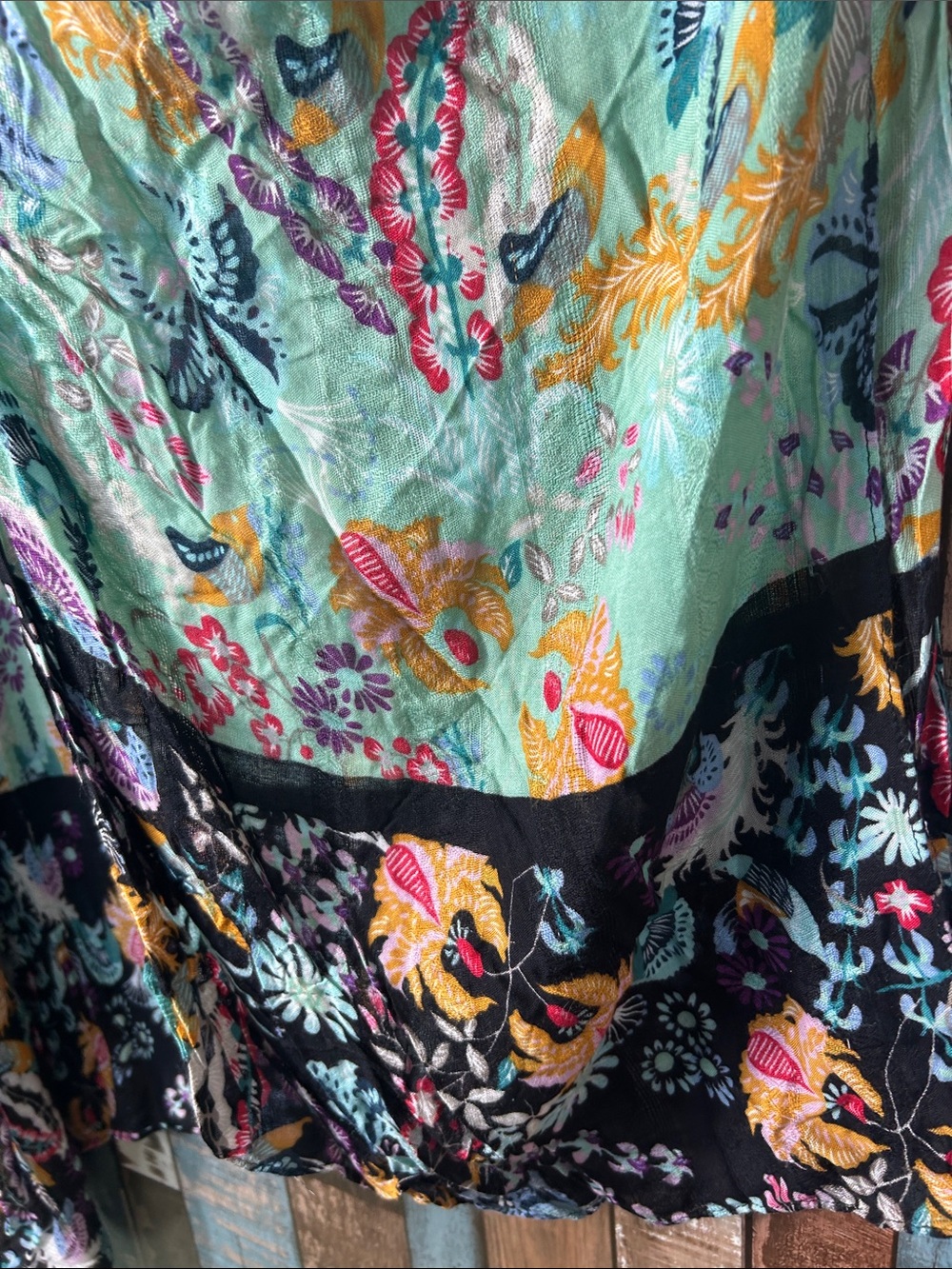 Angie Mint Floral Open-Front Kimono Tunic with Black Border - Picture 10 of 16
